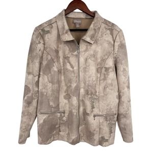Chico's Womens Size 3 or Large Beige Faux Suede Jacket Blouse Shirt Top Winter